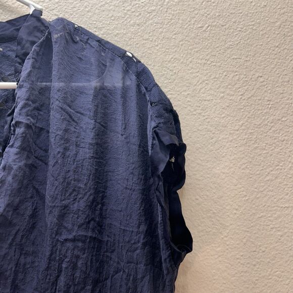 Nicole Women's Small 100% Silk Tunic Top Embroidered Lace crinkle blouse - Picture 3 of 6